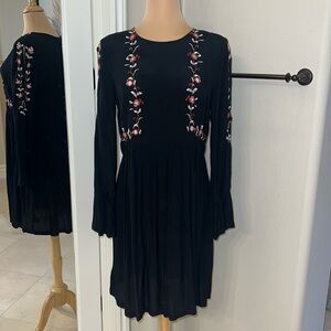 Loft long sleeve dress with embroidered flowers
